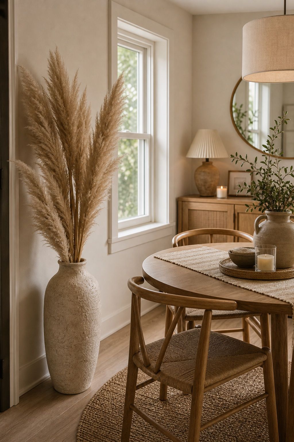 Dried Pampas in Tall Floor Vase small apartment idea for Top 17 Simple Steps for Perfect Dining Room Summer Decor.