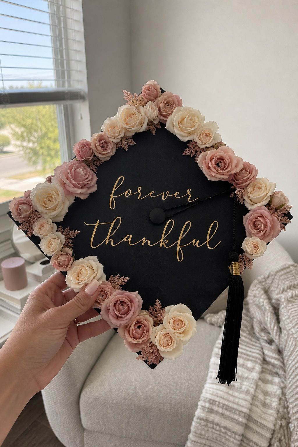 Faux Floral Border Cap small apartment idea for Top 20 Creative Graduation Cap Designs to Celebrate Your Big Day.