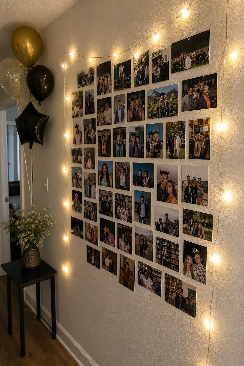 Memory Wall Photo Collage small apartment idea for Top 20 Graduation Decoration Ideas That Make Any Party Feel Special.