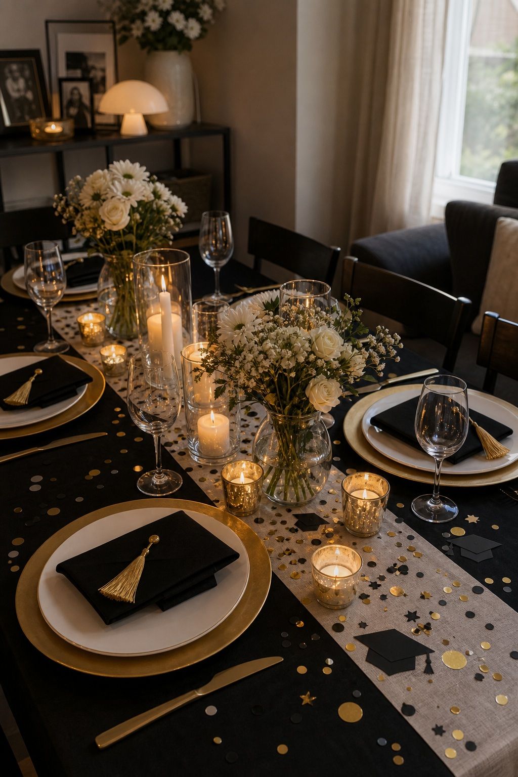 Candlelight Centerpieces small apartment idea for Top 20 Graduation Decoration Ideas That Make Any Party Feel Special.