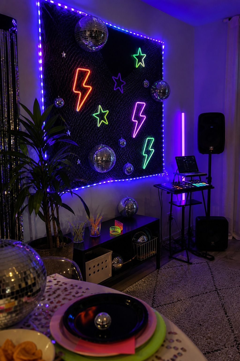 Neon UV Tech Wall for Evening Parties small apartment idea for Top 18 Graduation Party Decor Ideas That Make Your Event Unforgettable.