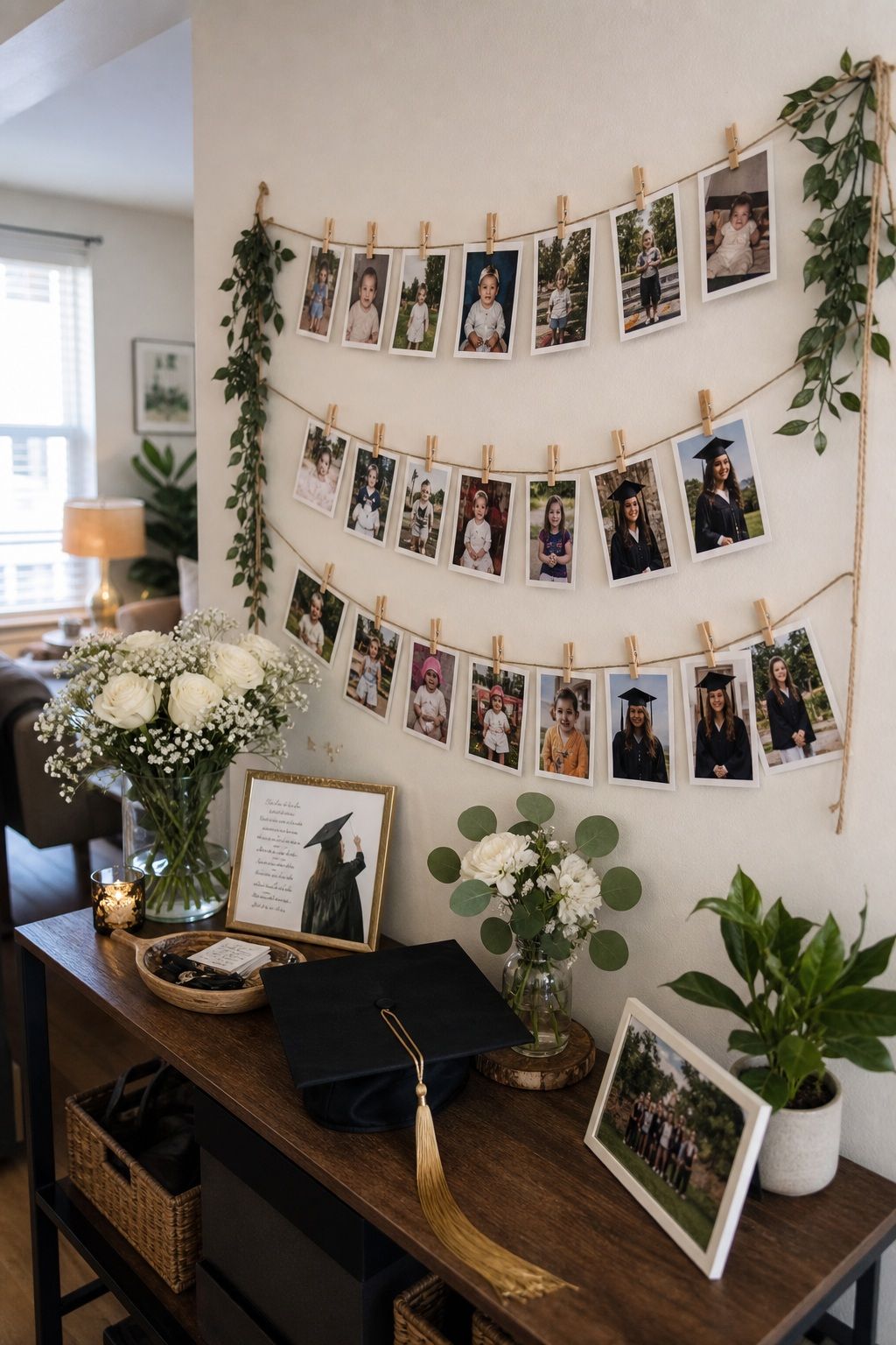 Memory Wall Built From Senior Photos small apartment idea for Top 18 Graduation Party Decor Ideas That Make Your Event Unforgettable.