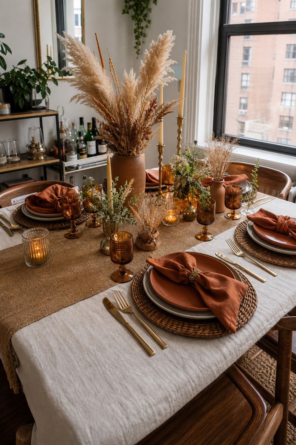 Terracotta and Amber Tablescape With Pampas Grass small apartment idea for Top 18 Graduation Party Decor Ideas That Make Your Event Unforgettable.