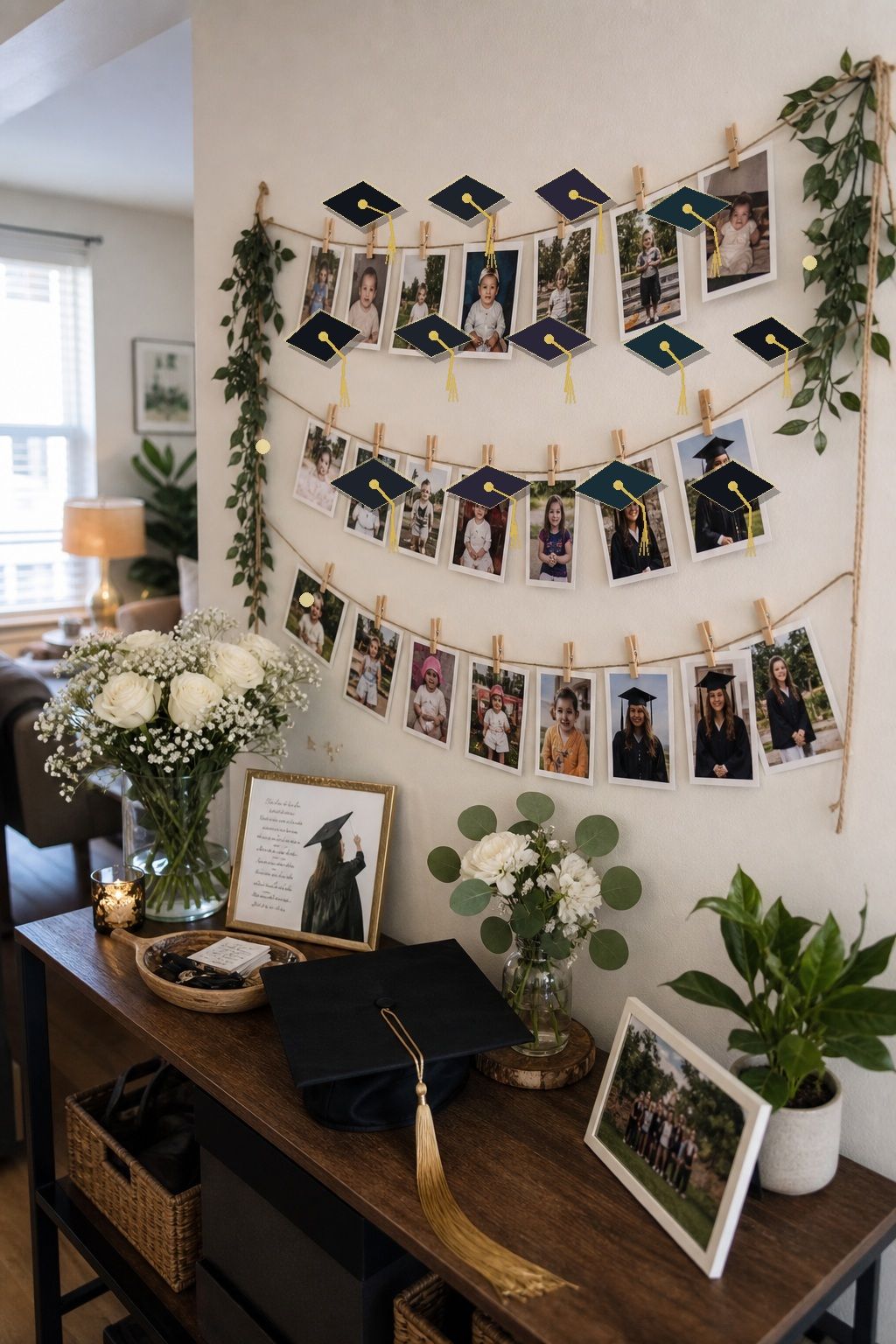 Custom Cap Wall Display Above the Buffet small apartment idea for Top 18 Graduation Party Decor Ideas That Make Your Event Unforgettable.