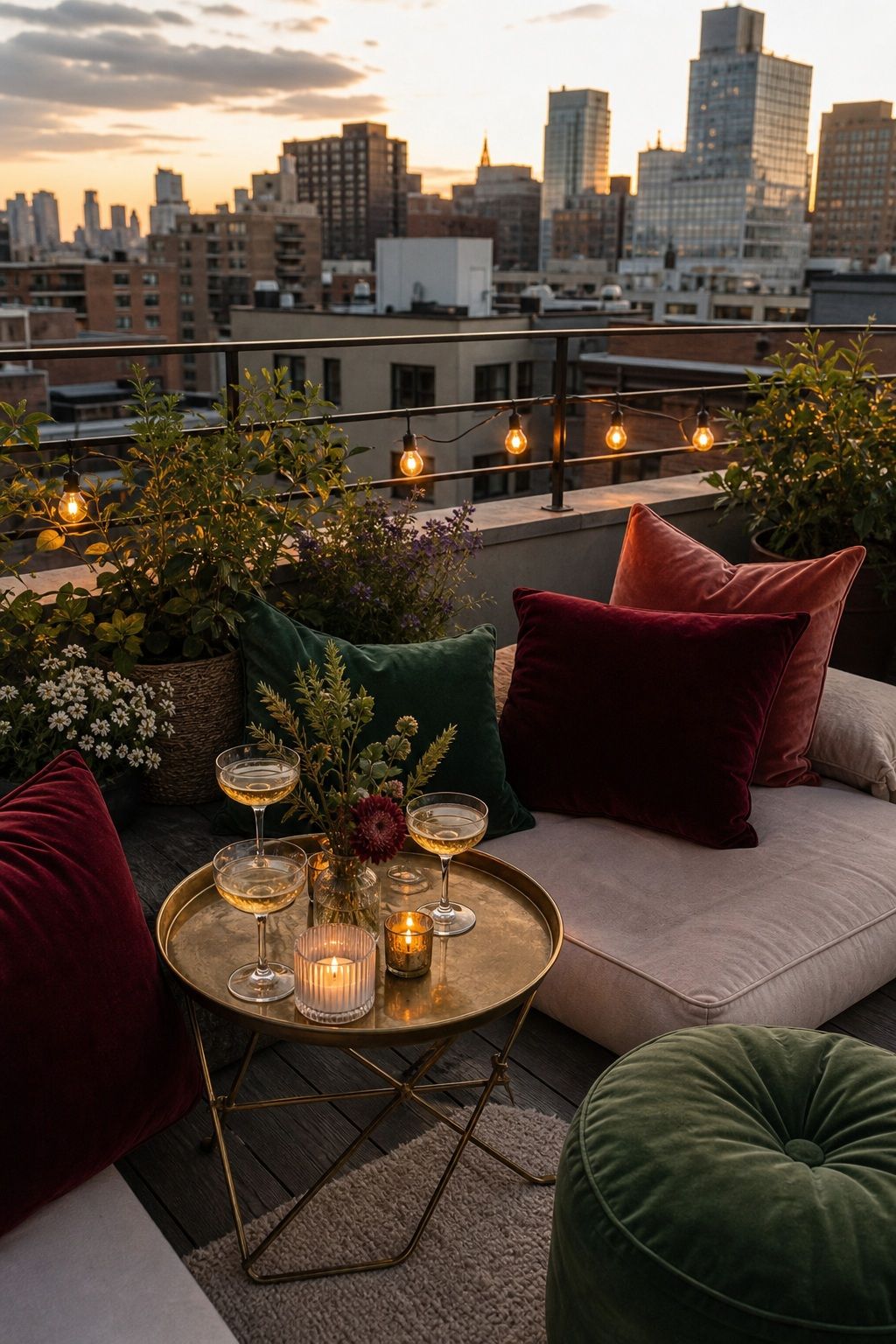 Rooftop Cocktail Setup With Velvet Lounge Pillows small apartment idea for Top 18 Graduation Party Decor Ideas That Make Your Event Unforgettable.