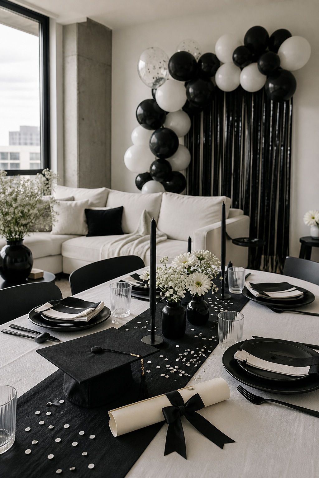 Minimalist Black and White Editorial Party small apartment idea for Top 16 Graduation Party Themes That Go Beyond the Basics.