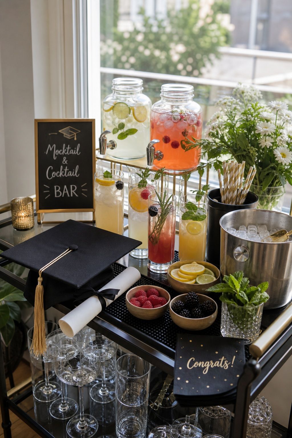 Mocktail and Cocktail Bar Station small apartment idea for Top 16 Graduation Party Themes That Go Beyond the Basics.