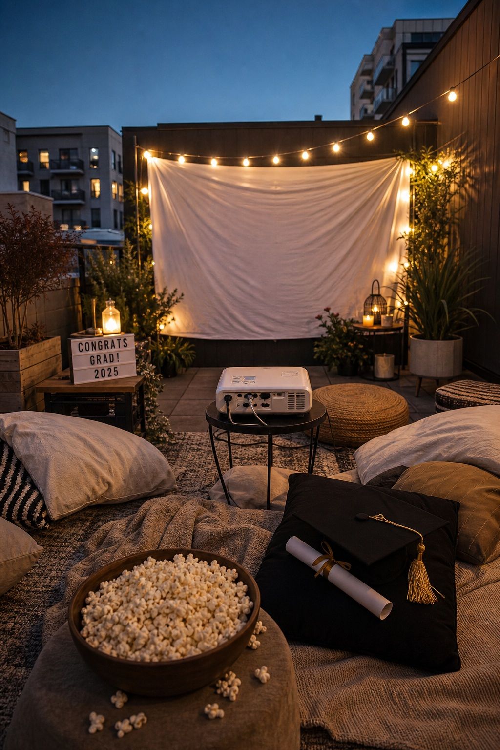 Outdoor Movie Night Graduation Celebration small apartment idea for Top 16 Graduation Party Themes That Go Beyond the Basics.