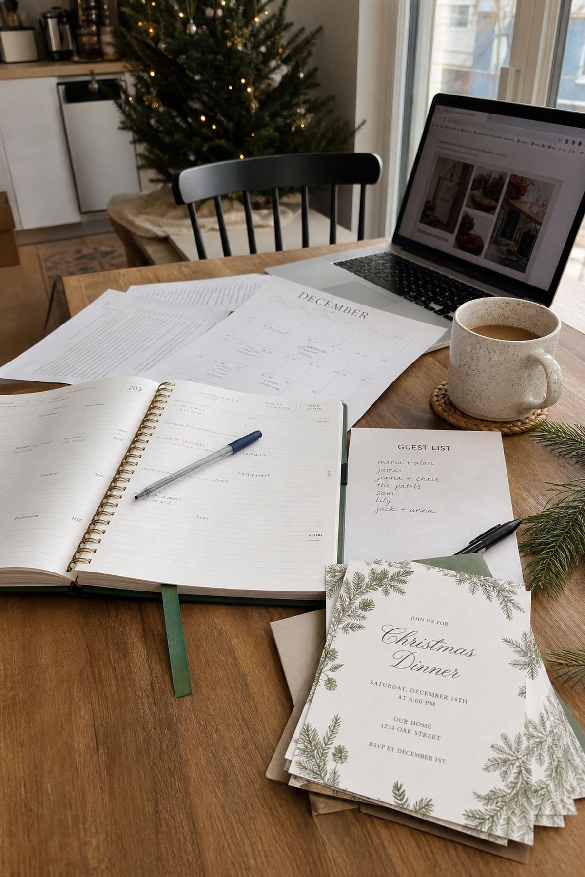Two Weeks Out: Plan and Invite for hosting Christmas dinner at home.