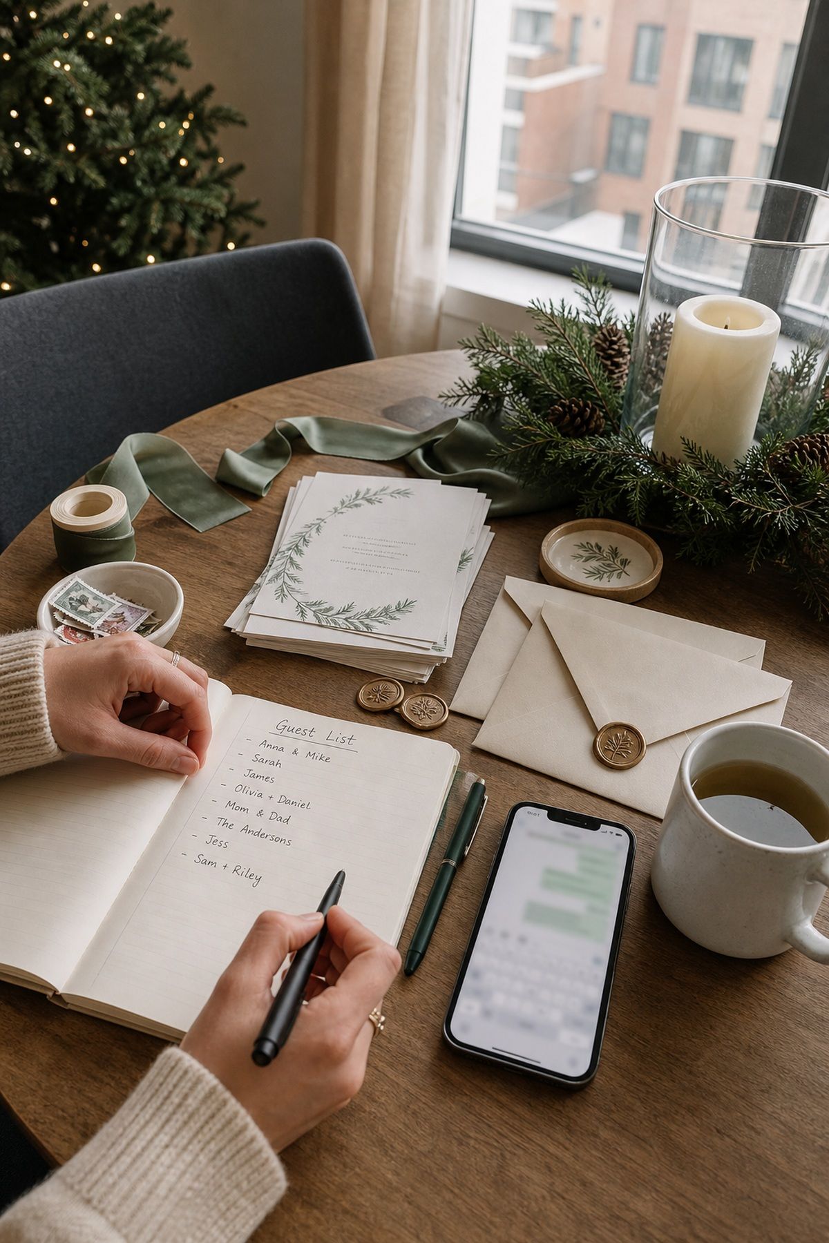 Set the Guest List and Send Invites for hosting Christmas dinner at home.