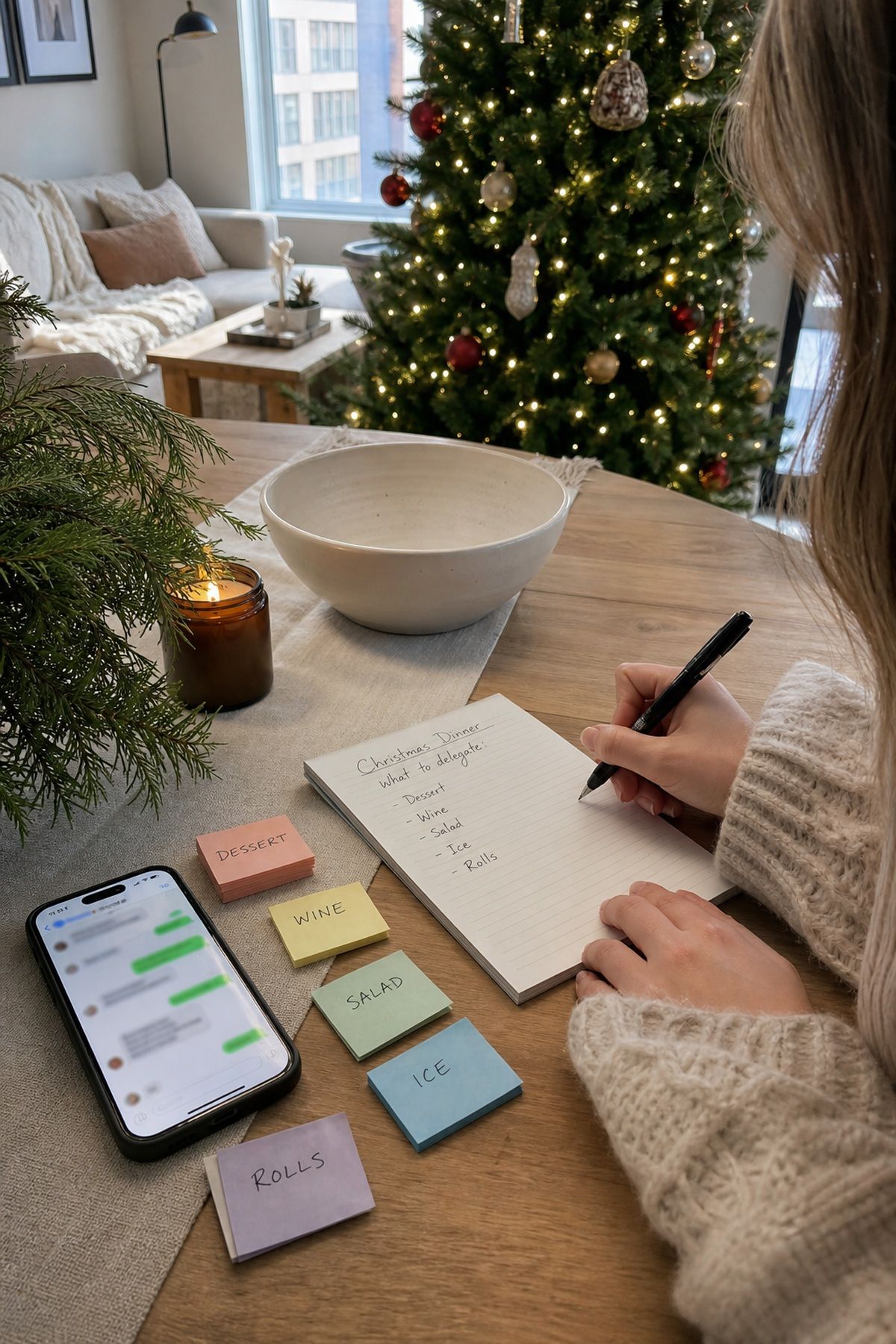 Decide What to Delegate for hosting Christmas dinner at home.