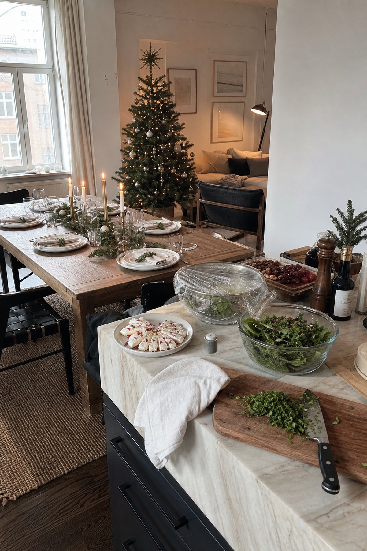 The Day Before: Set the Table and Cold Prep for hosting Christmas dinner at home.