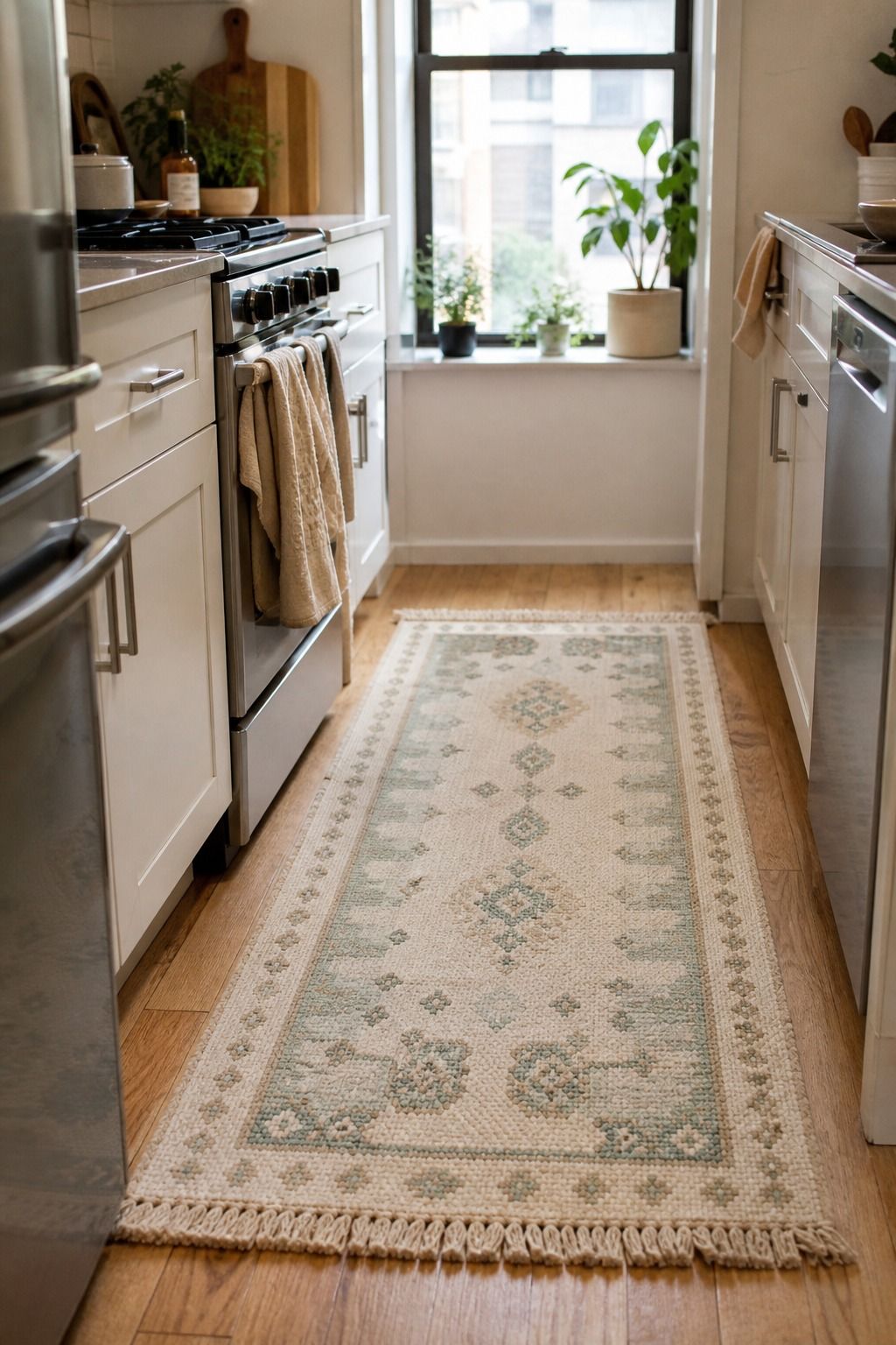 Lay Down a Washable Rug or Mat small apartment idea for Top 18 Easy Kitchen Summer Decor Ideas for Small Apartments.