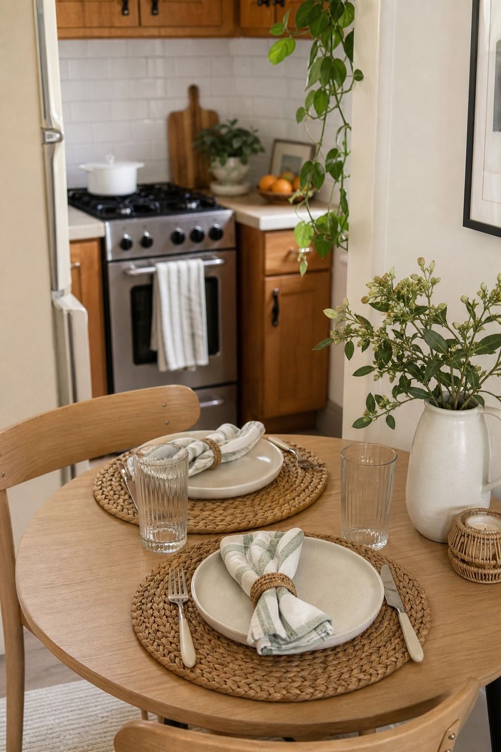 Layer in Woven Placemats small apartment idea for Top 18 Easy Kitchen Summer Decor Ideas for Small Apartments.