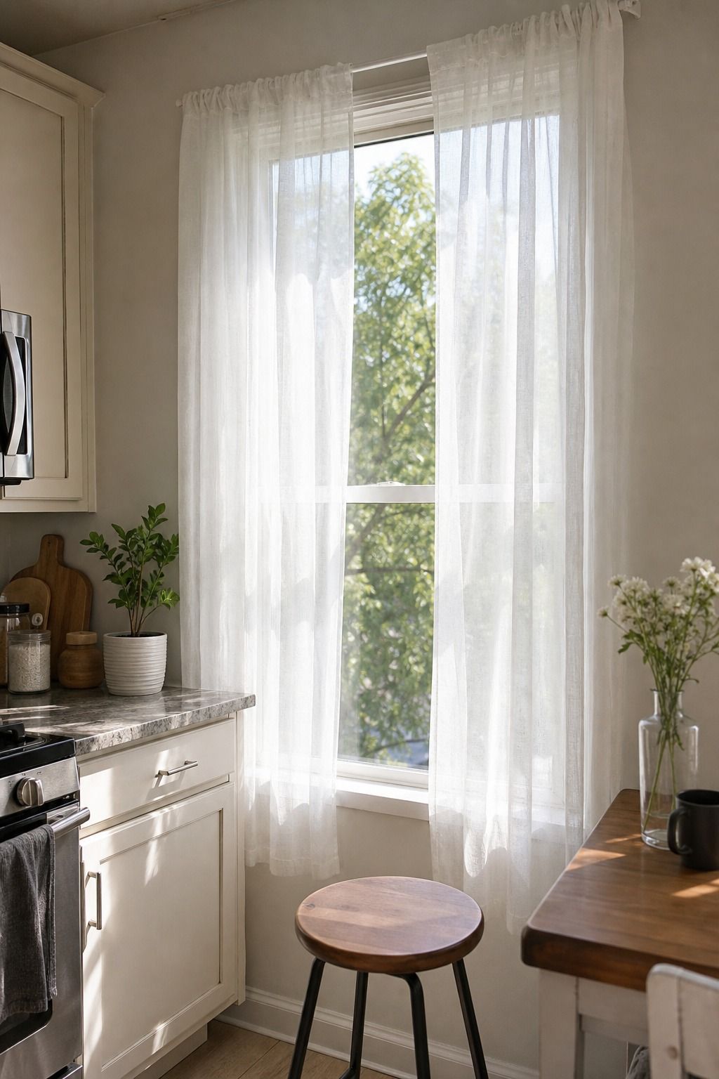 Add Sheer or Light Window Treatments small apartment idea for Top 18 Easy Kitchen Summer Decor Ideas for Small Apartments.