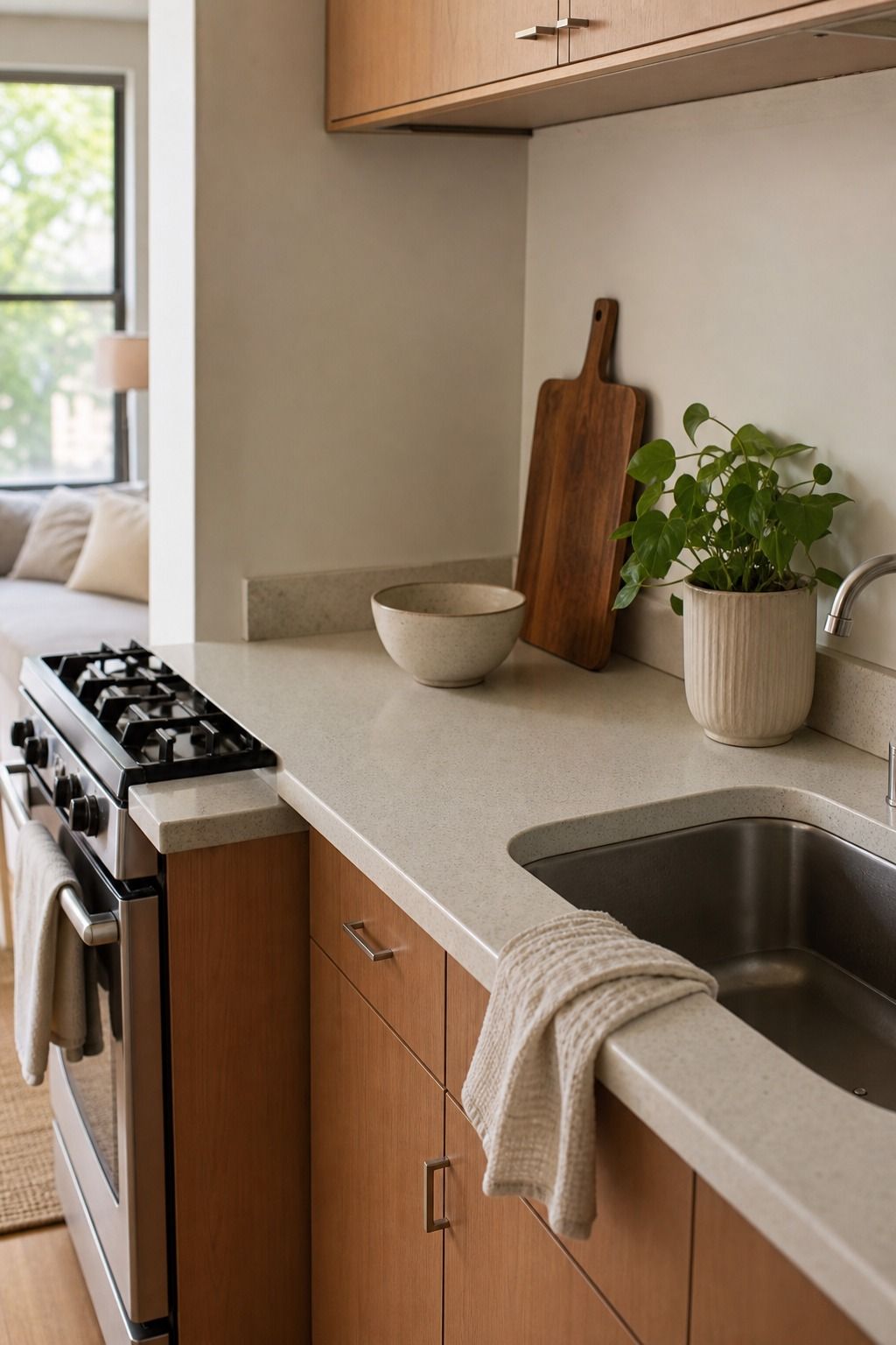 Keep the Counters Mostly Clear small apartment idea for Top 18 Easy Kitchen Summer Decor Ideas for Small Apartments.