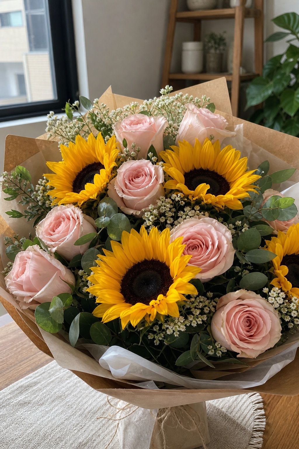 Sunflower and Blush Rose Bouquet small apartment idea for Top 16 Mother's Day Bouquet Ideas for a Beautiful Gift.
