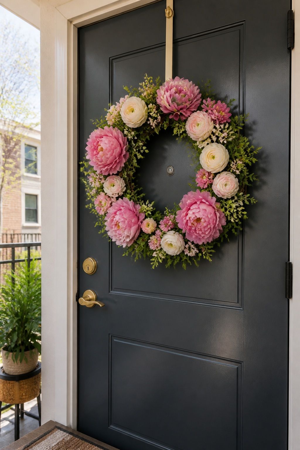 Spring Peony and Ranunculus Wreath small apartment idea for Top 15 Mother's Day Wreath Ideas for Your Front Door.
