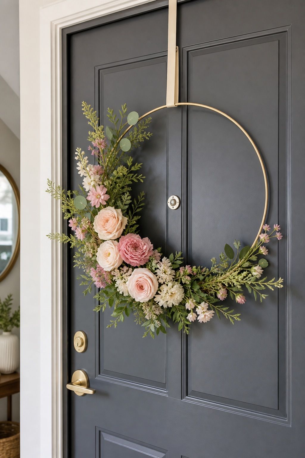 Floral Hoop Wreath small apartment idea for Top 15 Mother's Day Wreath Ideas for Your Front Door.