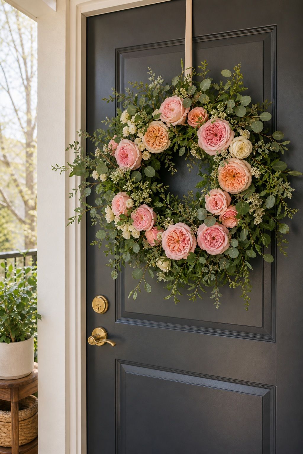 Garden Rose and Greenery Wreath small apartment idea for Top 15 Mother's Day Wreath Ideas for Your Front Door.