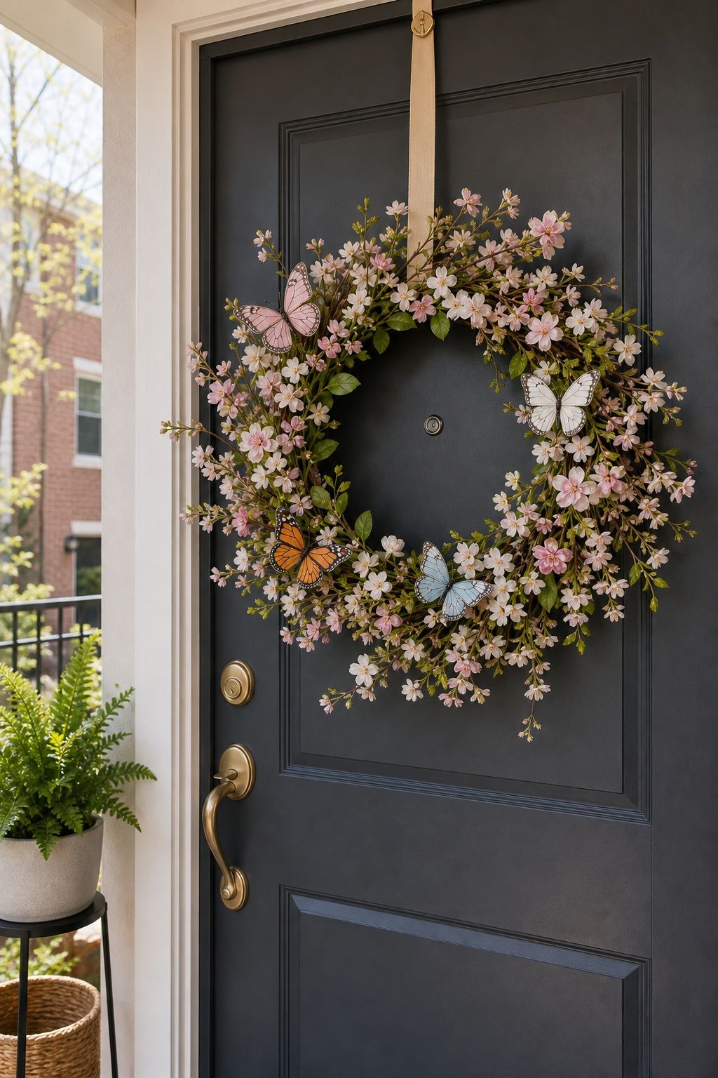 Butterfly and Blossom Wreath small apartment idea for Top 15 Mother's Day Wreath Ideas for Your Front Door.