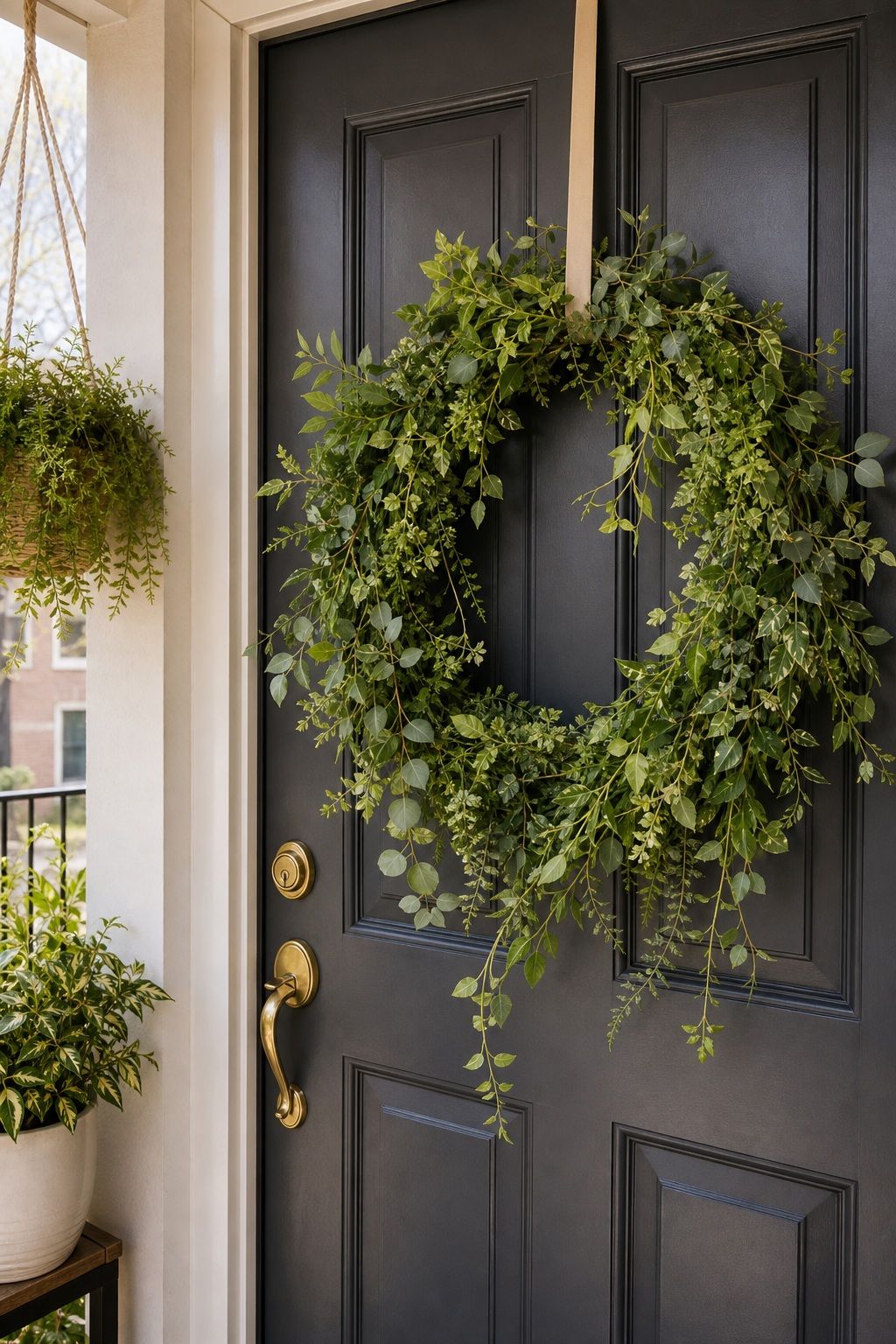 Greenery Garland Wreath small apartment idea for Top 15 Mother's Day Wreath Ideas for Your Front Door.