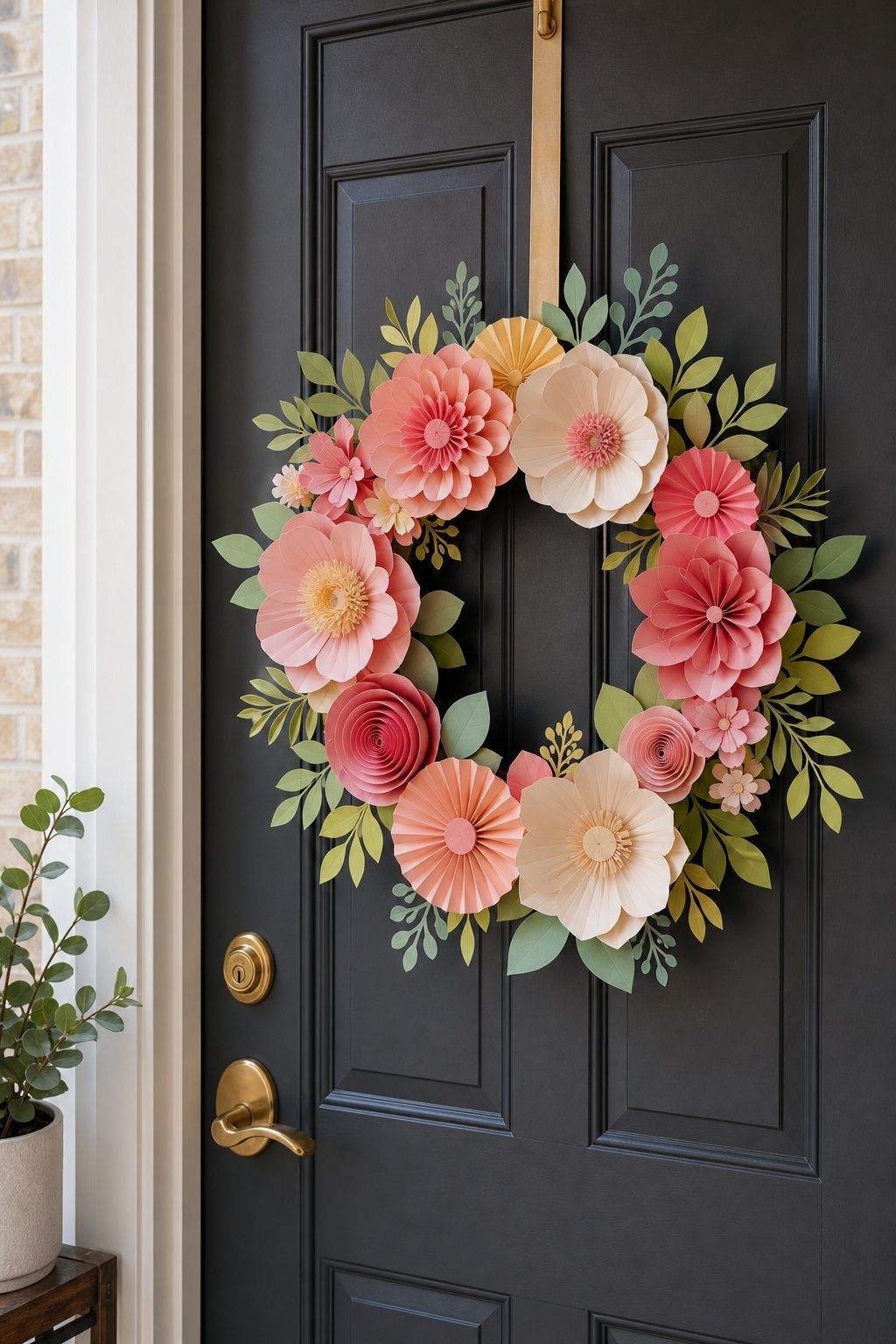 Paper Flower Wreath small apartment idea for Top 15 Mother's Day Wreath Ideas for Your Front Door.