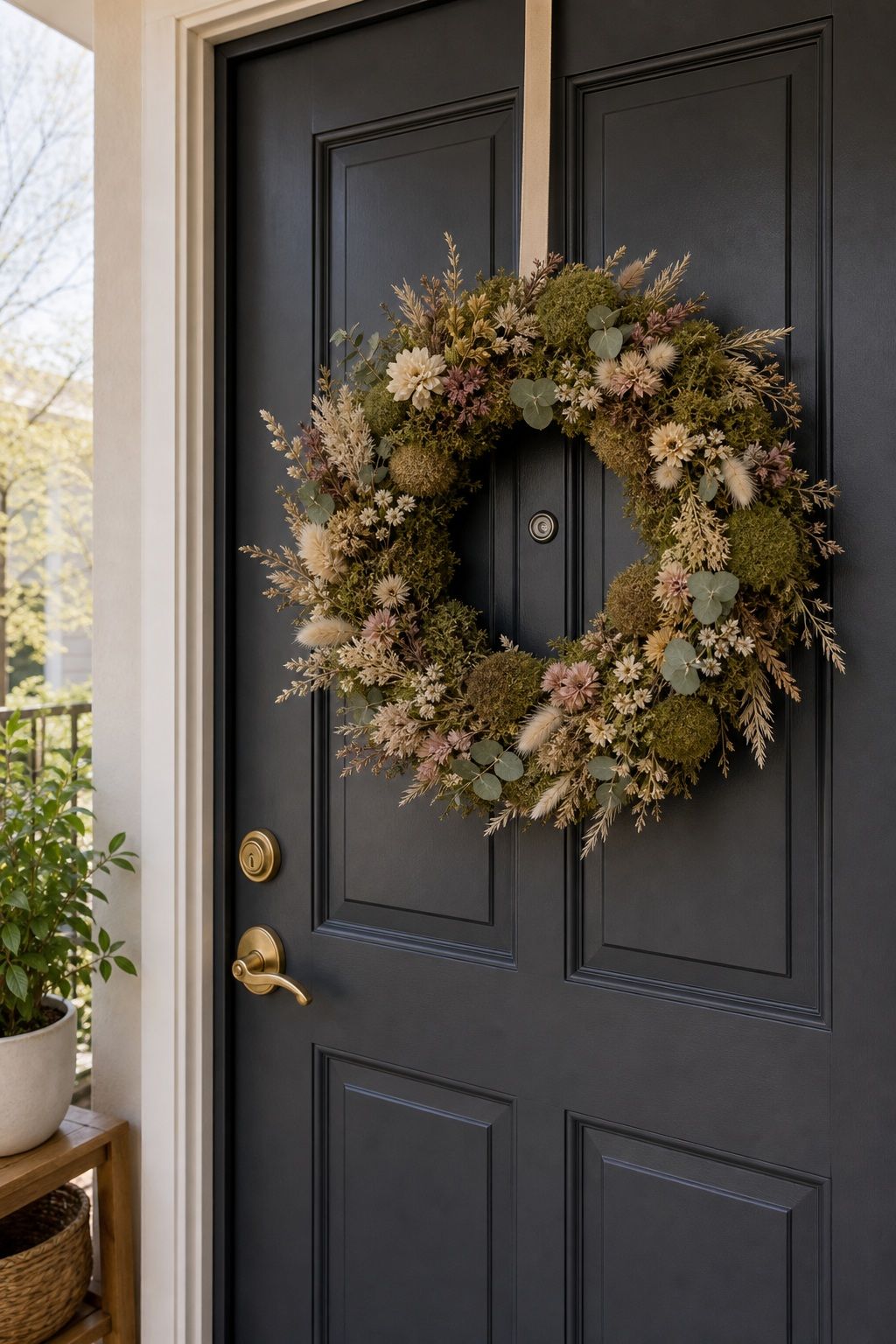 Preserved Moss and Dried Flower Wreath small apartment idea for Top 15 Mother's Day Wreath Ideas for Your Front Door.