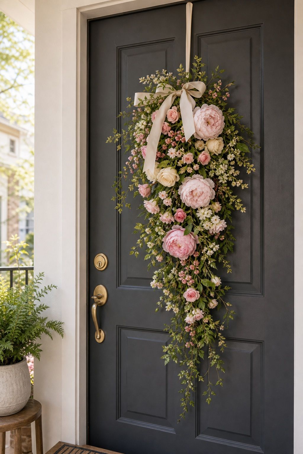Cascading Floral Swag Wreath small apartment idea for Top 15 Mother's Day Wreath Ideas for Your Front Door.