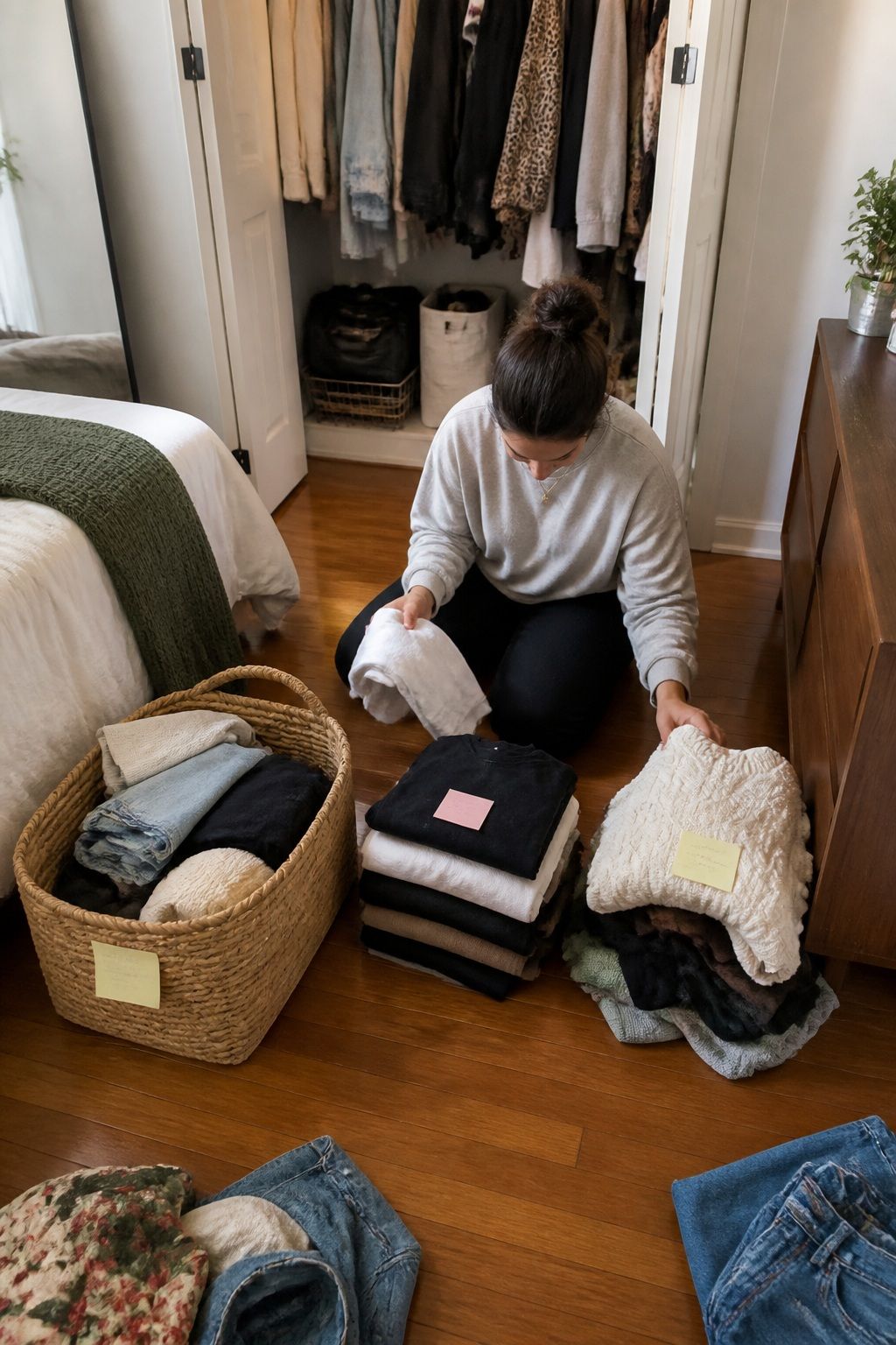 Sort Into Three Piles: Keep, Donate, Seasonal small apartment idea for Top 17 Small Apartment Closet Organization Tips That Maximize Every Inch.