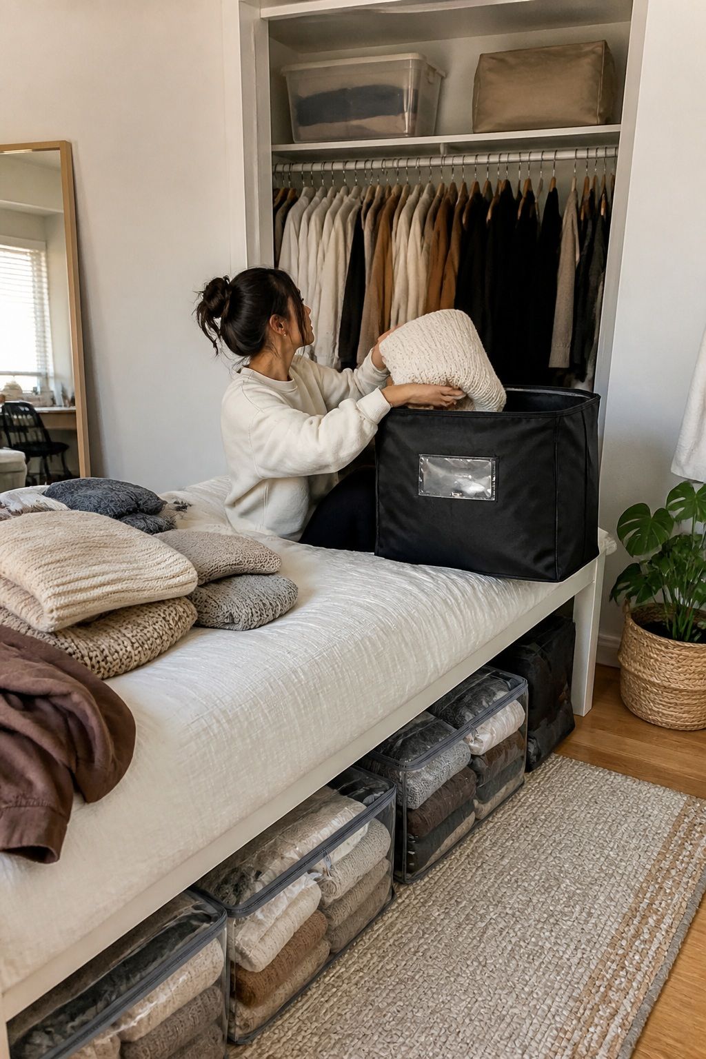 Move Seasonal Items to Off-Closet Storage small apartment idea for Top 17 Small Apartment Closet Organization Tips That Maximize Every Inch.