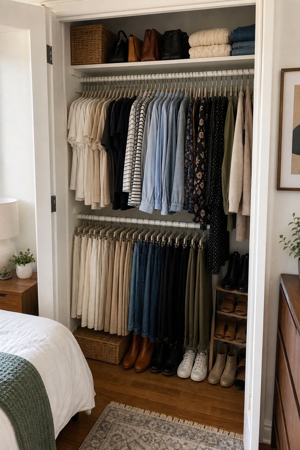 Sort by Category to Make Mornings Faster small apartment idea for Top 17 Small Apartment Closet Organization Tips That Maximize Every Inch.