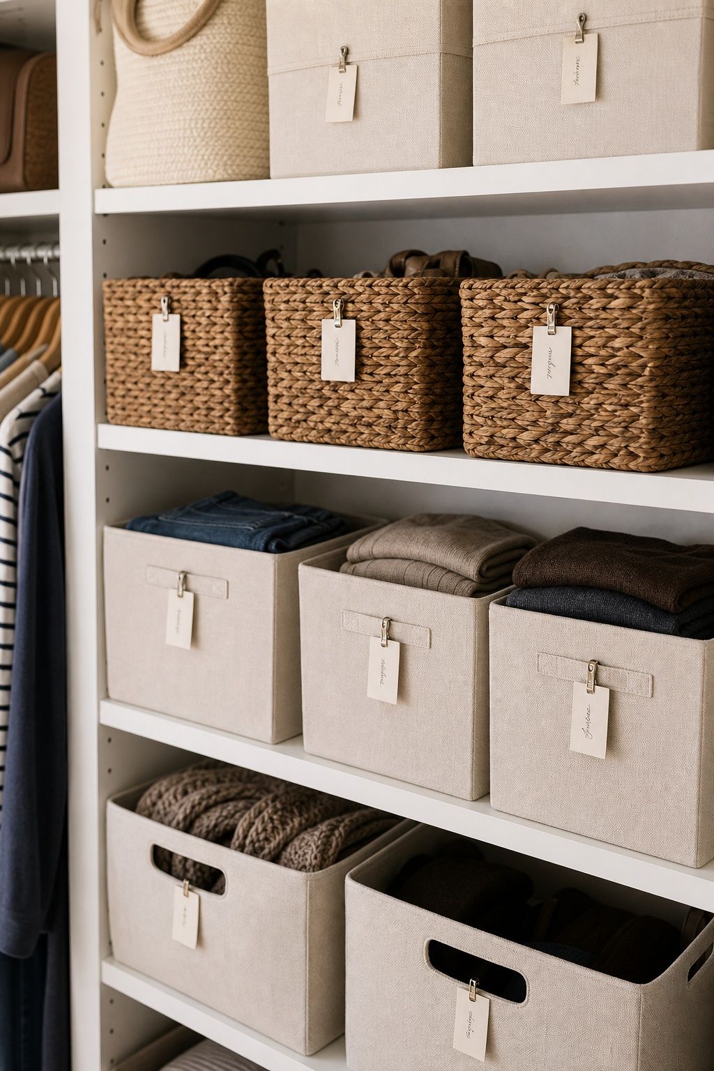 Label Every Bin and Basket small apartment idea for Top 17 Small Apartment Closet Organization Tips That Maximize Every Inch.
