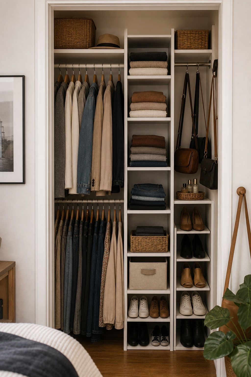 Divide the Closet With a Clear Vertical System small apartment idea for Top 17 Small Apartment Closet Organization Tips That Maximize Every Inch.