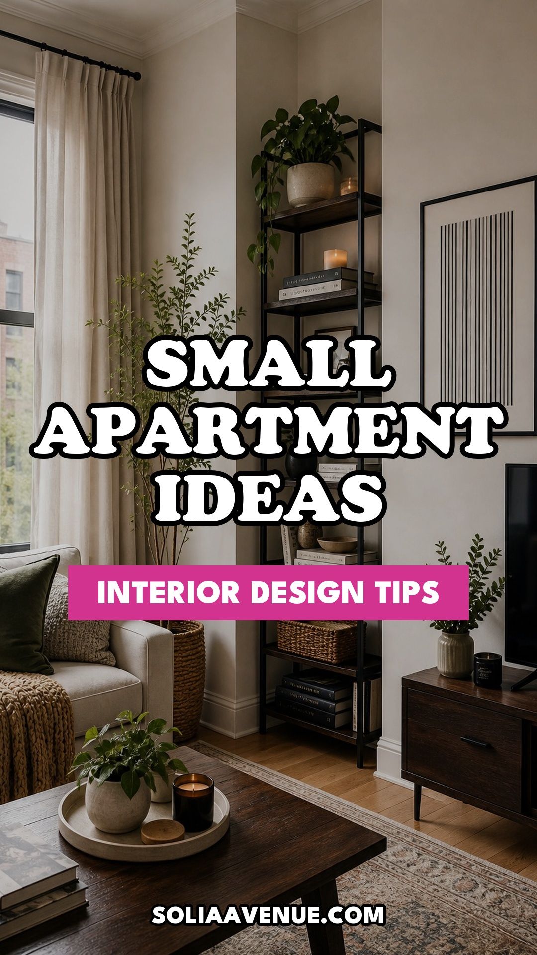 Pinterest pin for Top 18 Small Apartment Interior Design Ideas That Transform Your Space from Solia Avenue.