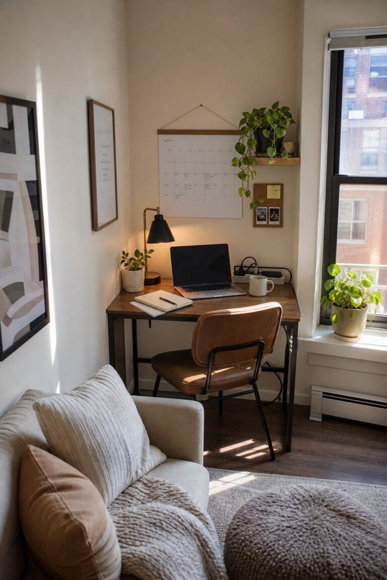 Claim a Corner and Treat It as Non-Negotiable small apartment idea for Top 19 Small Apartment Office Ideas for WFH Without a Dedicated Room.