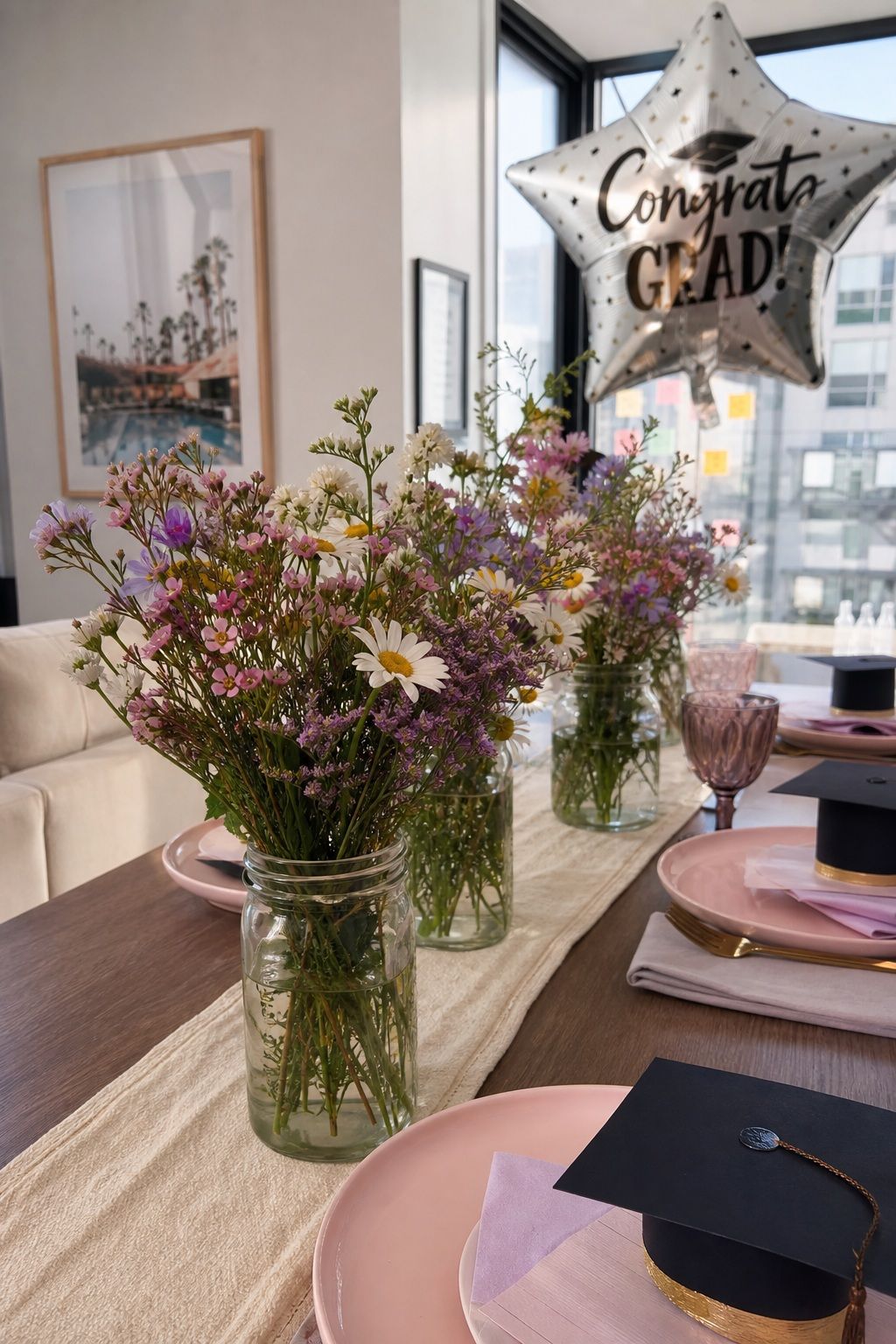 Spring Wildflower Mason Jar Arrangements small apartment idea for Top 18 Simple and Inviting Spring Graduation Party Decor Tips.