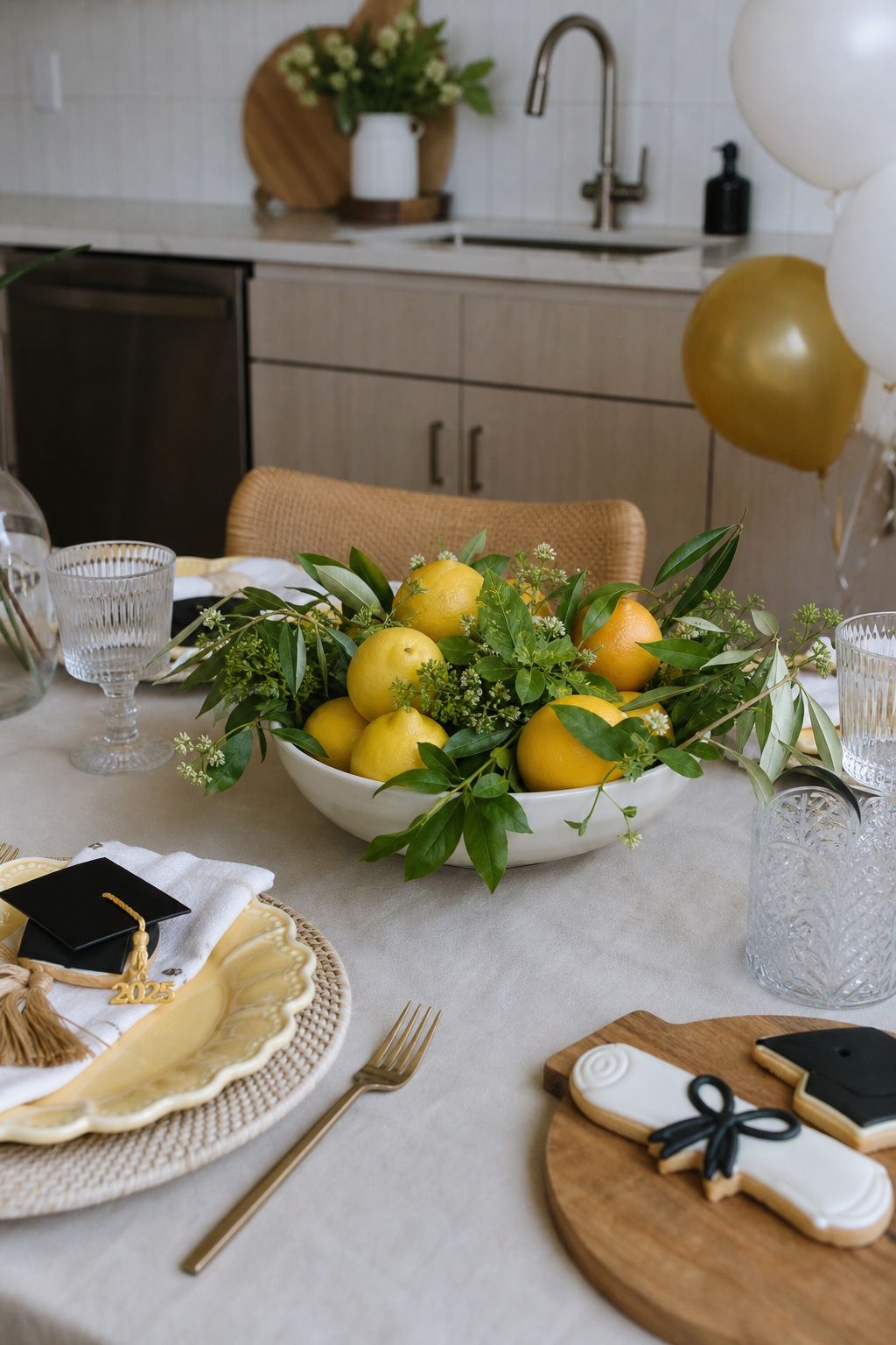 Lemon and Citrus Bowl with Greenery small apartment idea for Top 18 Simple and Inviting Spring Graduation Party Decor Tips.