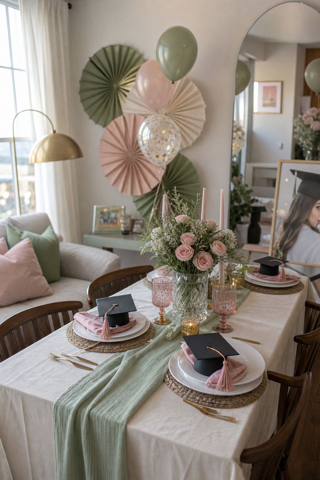 Sage Green and Blush Coordinated Palette small apartment idea for Top 18 Simple and Inviting Spring Graduation Party Decor Tips.
