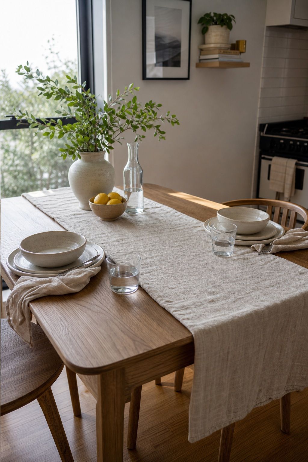 Linen Table Runner small apartment idea for Top 20 Summer Decor Inspiration Ideas for Small Apartments.