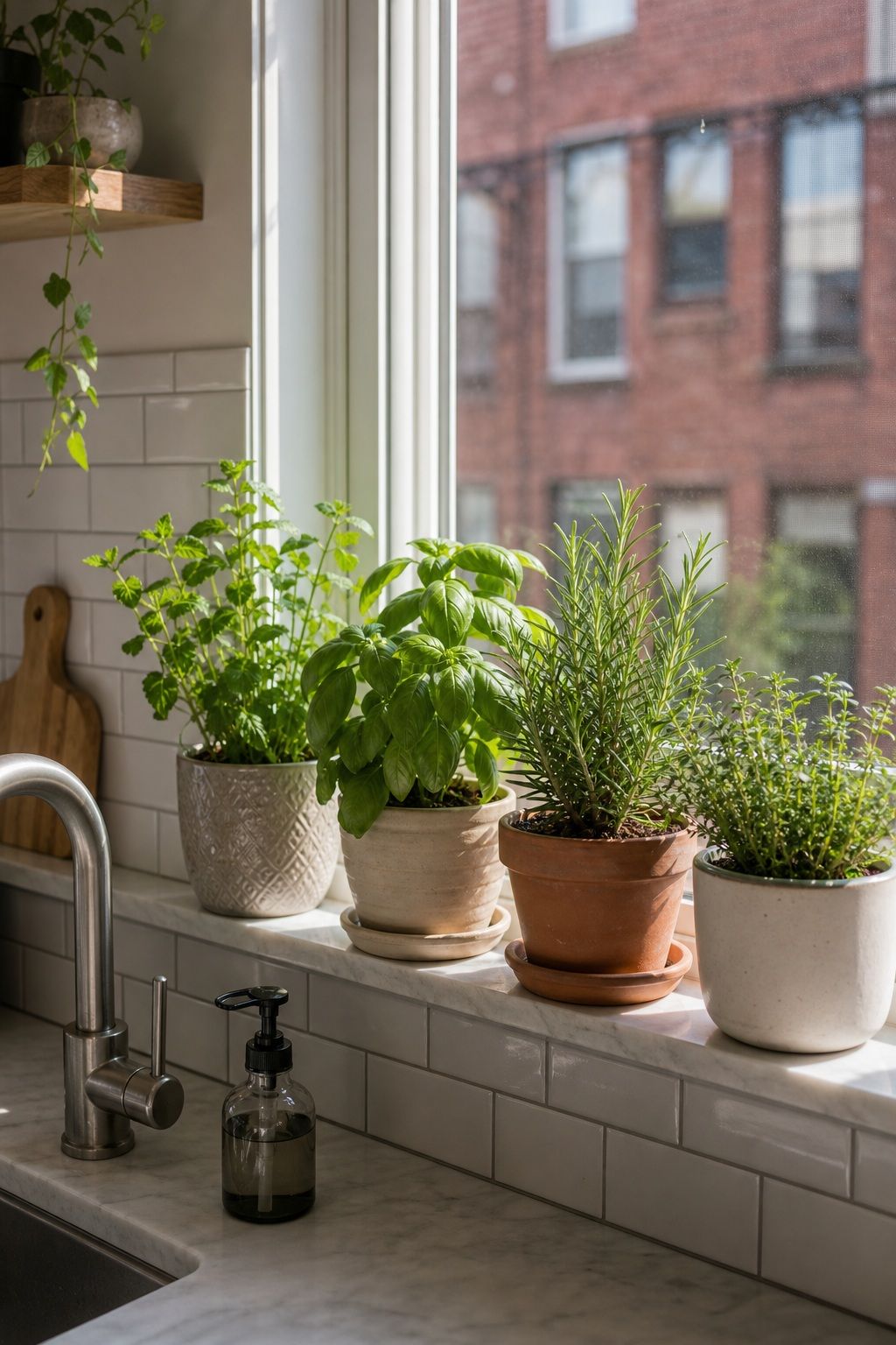 Herb Pot Display small apartment idea for Top 20 Summer Decor Inspiration Ideas for Small Apartments.