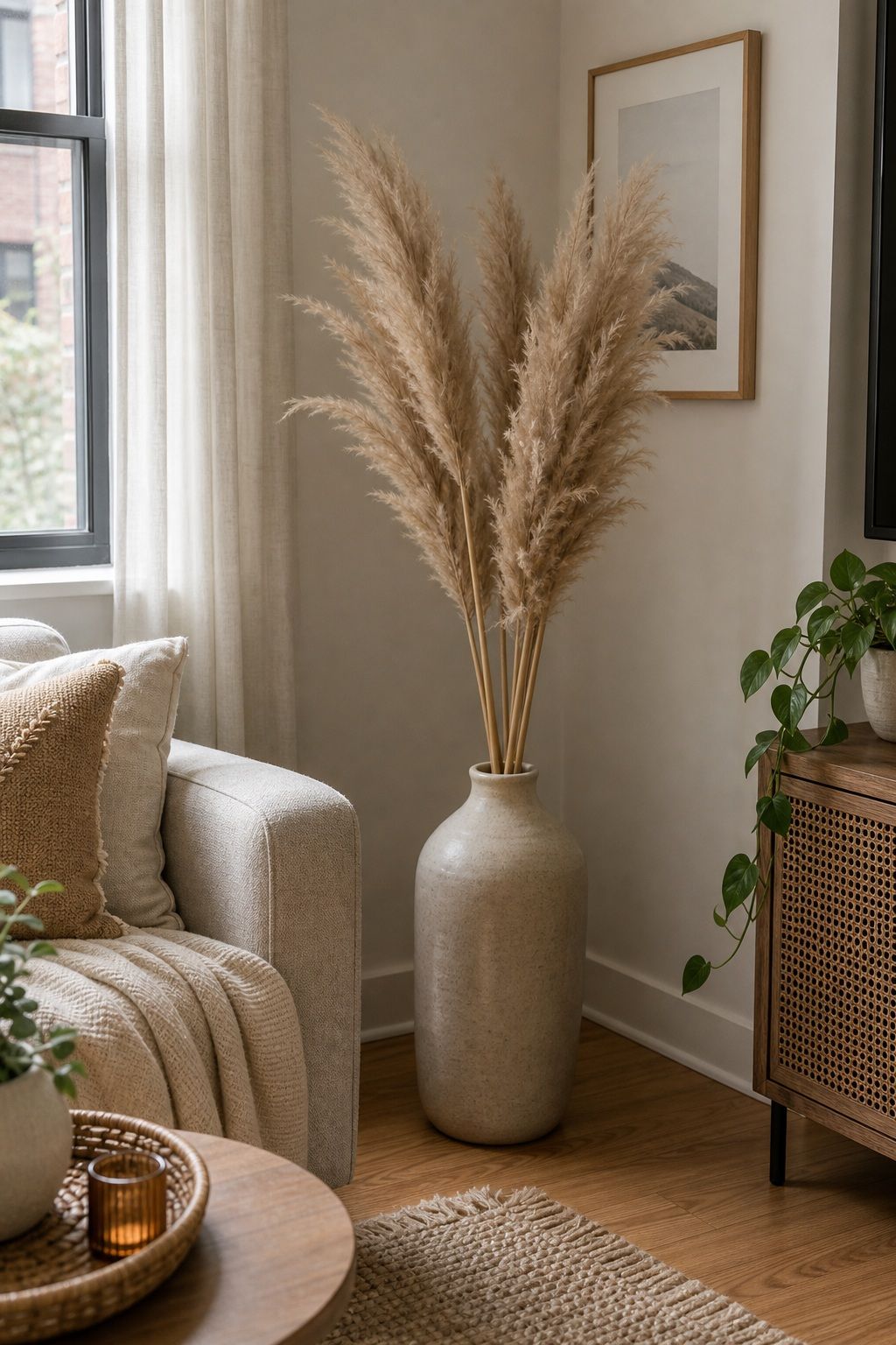 Pampas Grass in Floor Vase small apartment idea for Top 20 Summer Decor Inspiration Ideas for Small Apartments.