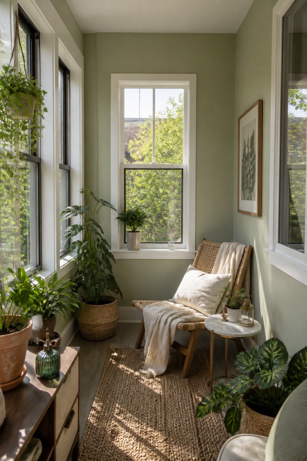 Soft Sage for a Calm Botanical Feel small apartment idea for Top 17 Sunroom Wall Color Ideas for a Bright Apartment Retreat.