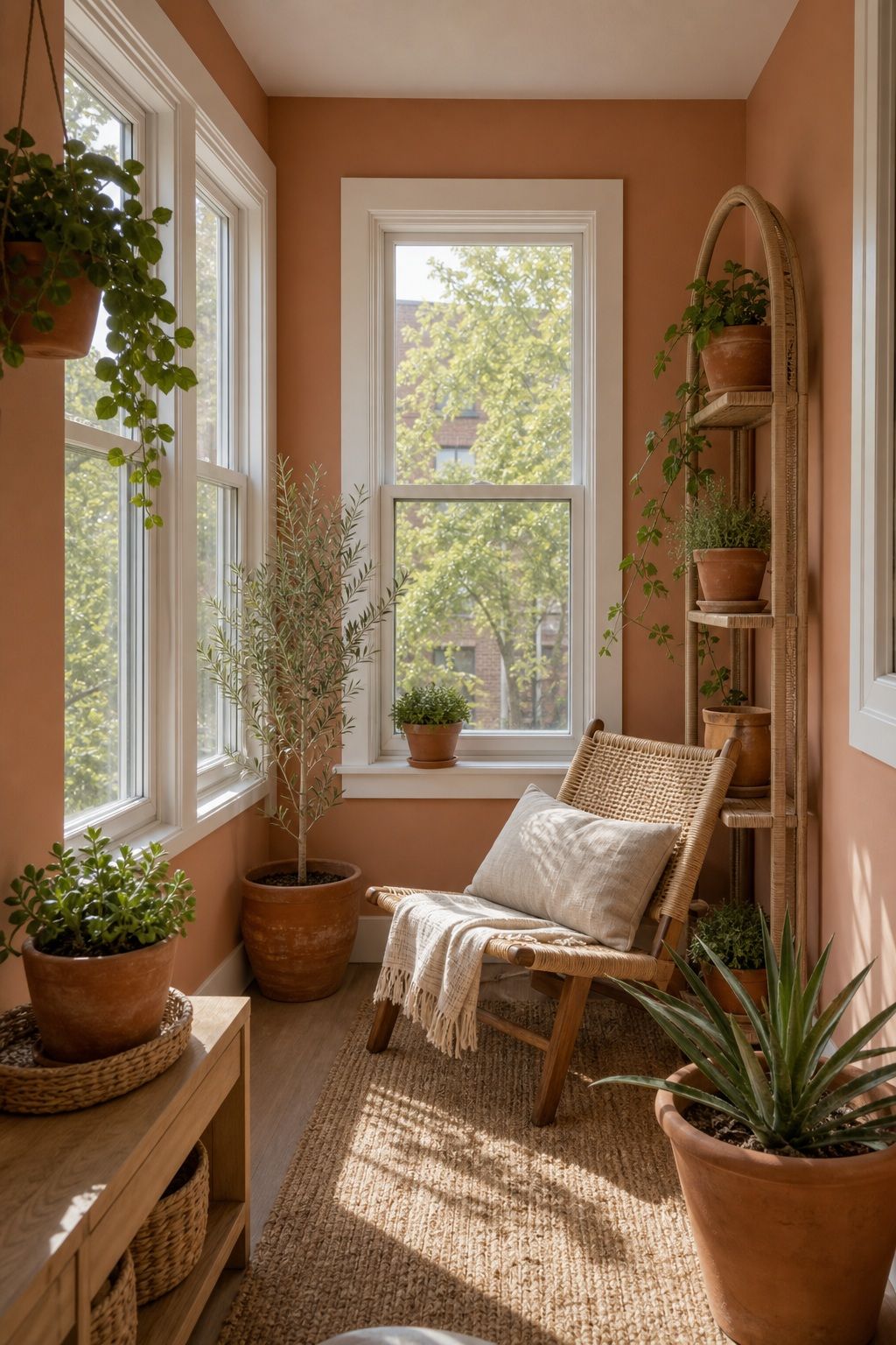 Pale Terracotta for Warm Mediterranean Vibes small apartment idea for Top 17 Sunroom Wall Color Ideas for a Bright Apartment Retreat.