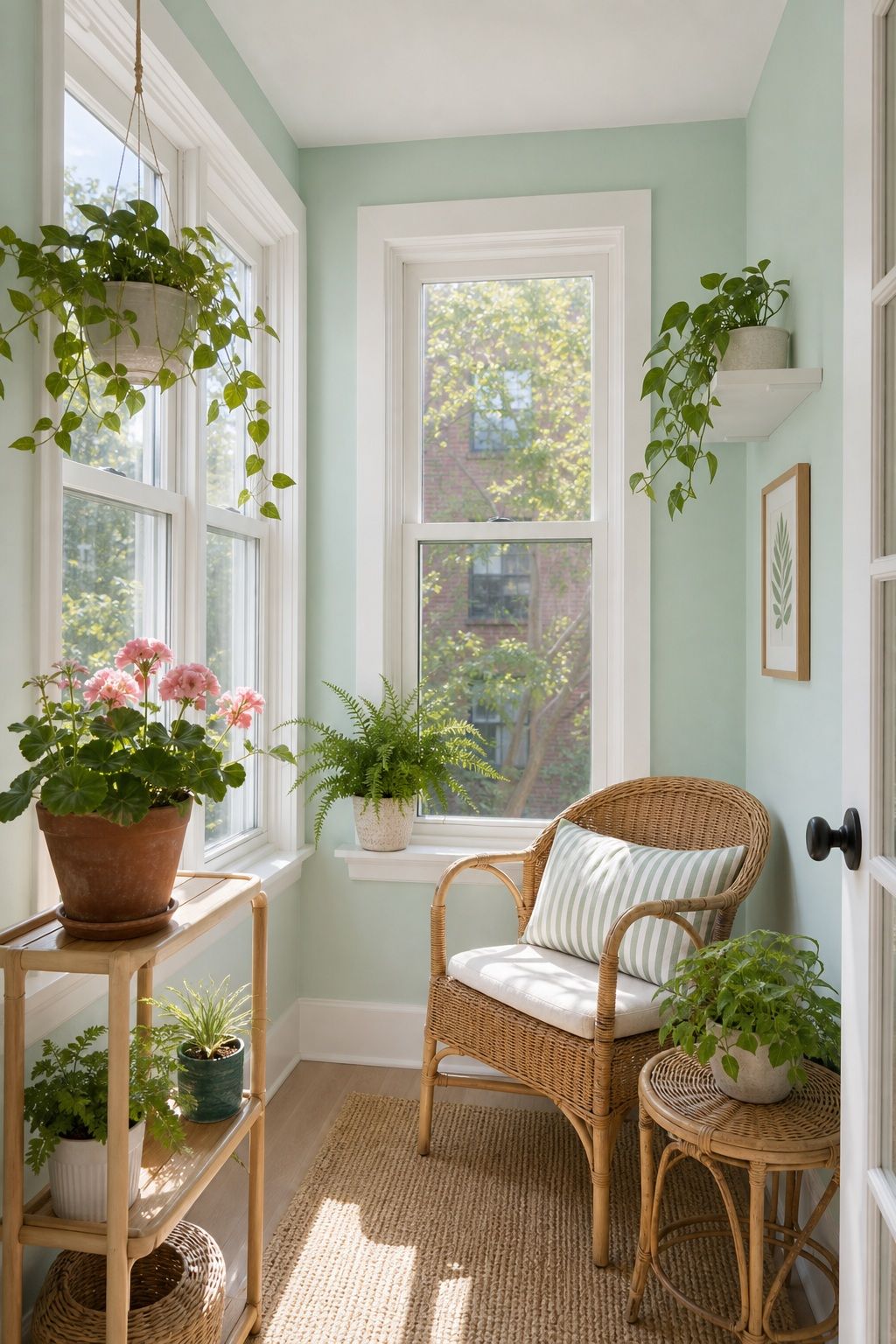 Pale Mint for a Fresh Summery Pop small apartment idea for Top 17 Sunroom Wall Color Ideas for a Bright Apartment Retreat.
