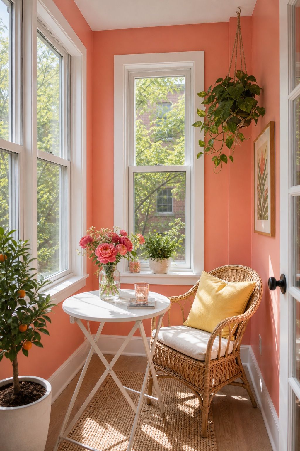 Soft Coral for a Vibrant Summer Energy small apartment idea for Top 17 Sunroom Wall Color Ideas for a Bright Apartment Retreat.