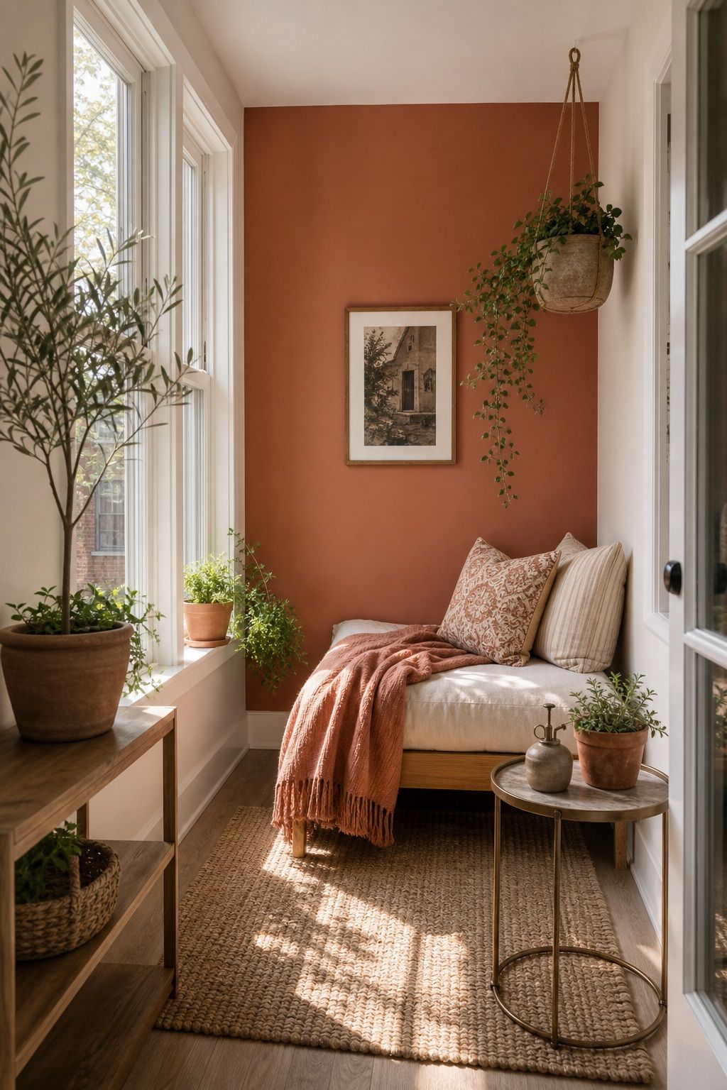 A Single Accent Wall in Warm Terracotta small apartment idea for Top 17 Sunroom Wall Color Ideas for a Bright Apartment Retreat.