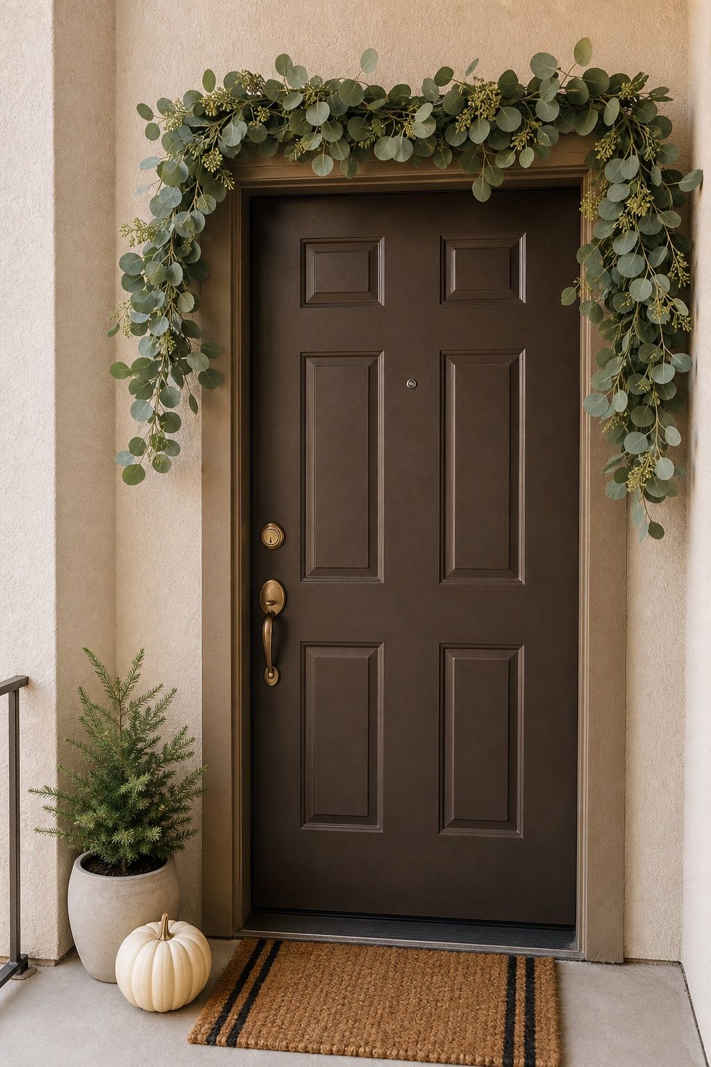 Drape a Faux Eucalyptus Garland Across the Top small apartment idea for Top 17 Inviting Thanksgiving Door Decor Ideas for Small Apartments.
