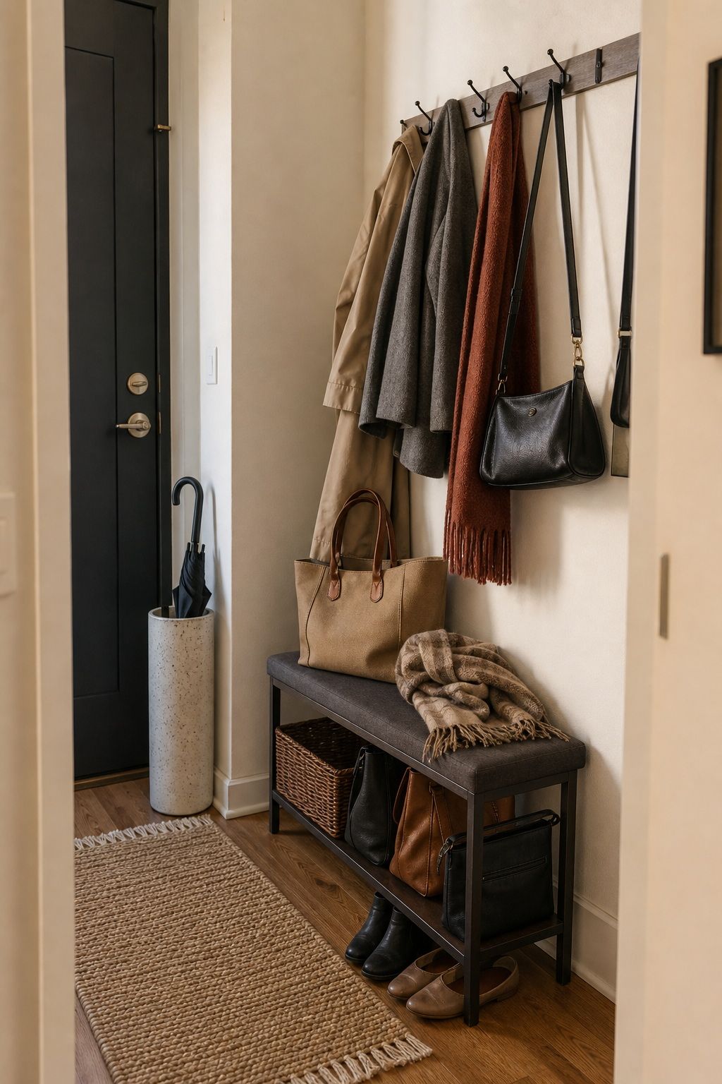 Set Up a Coat and Bag Drop Zone in the Entryway small apartment idea for Top 18 Thoughtful Thanksgiving Hosting Ideas to Make Your Celebration Shine.