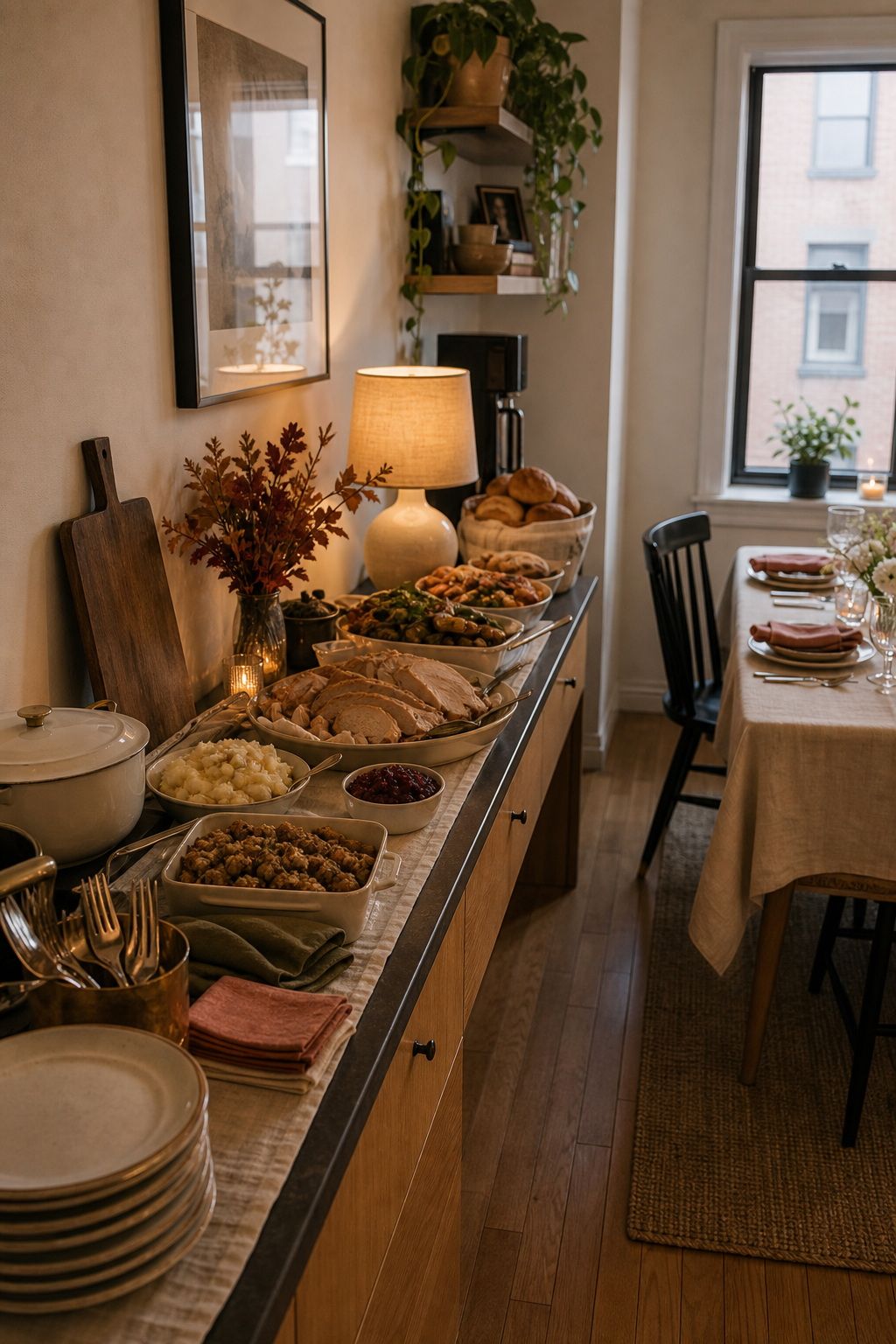 Plan a Buffet Style Service for Tight Dining Rooms small apartment idea for Top 18 Thoughtful Thanksgiving Hosting Ideas to Make Your Celebration Shine.